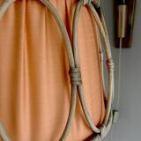 Large Scandinavian Teak Rattan Wall Lamp