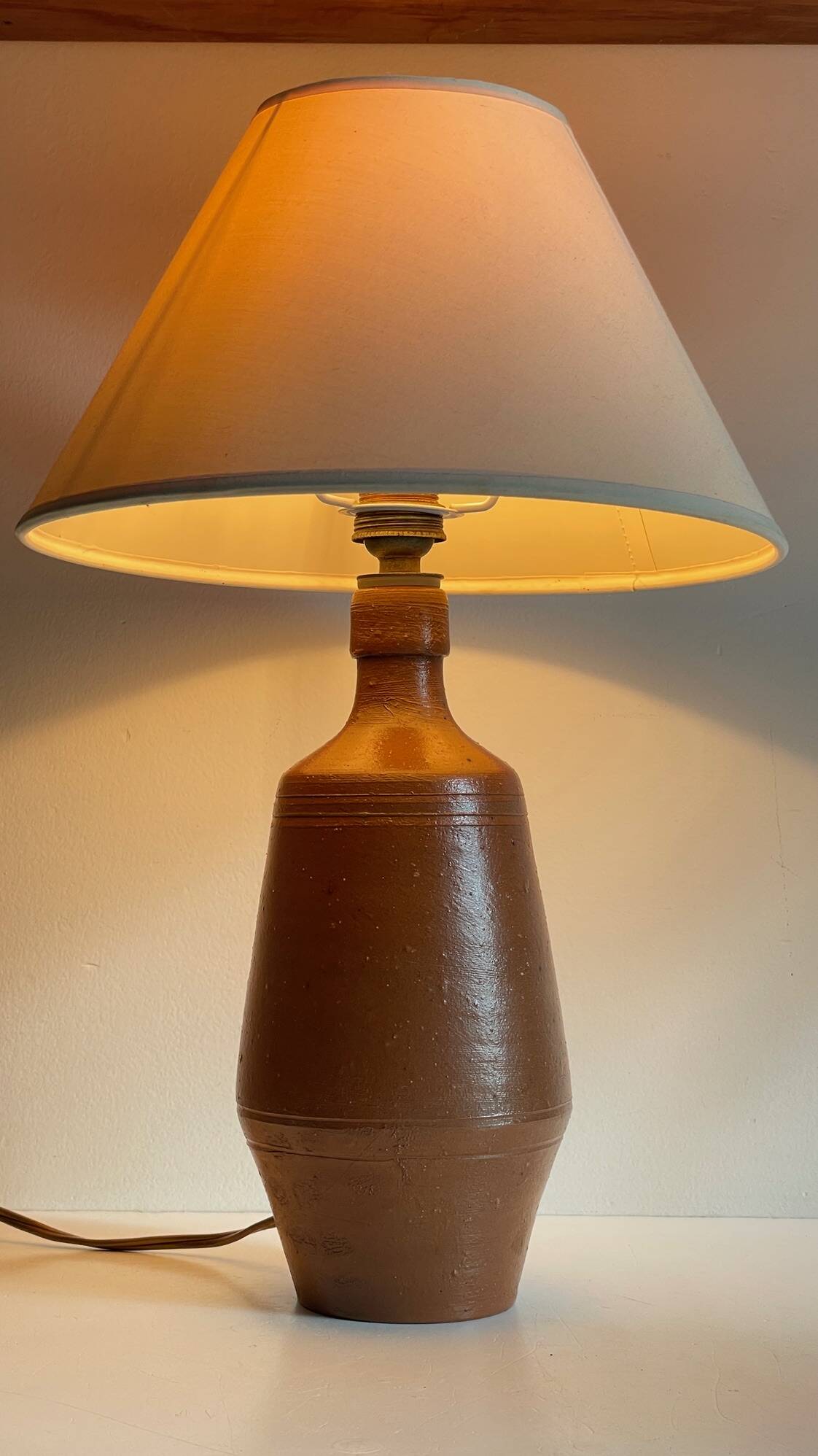 Vintage glazed stoneware lamp from Portugal.