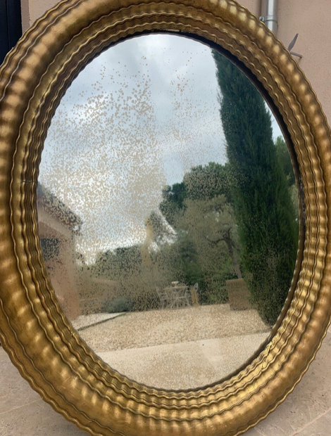 Oval mirror louis XVl with gilded cartouch, napoleon lll, XlXth high 106 cm