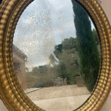 Oval mirror louis XVl with gilded cartouch, napoleon lll, XlXth high 106 cm