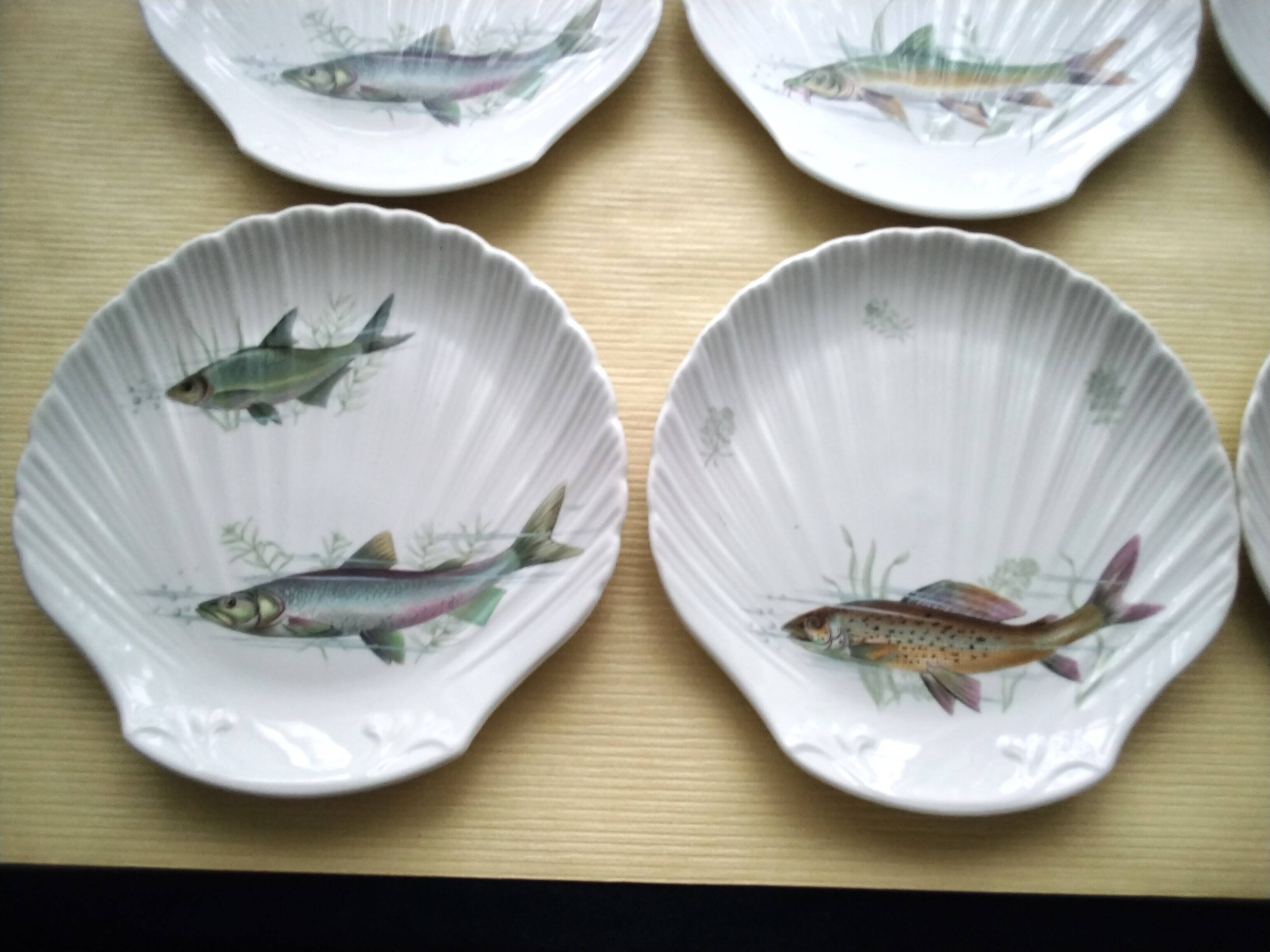 6 Assiettes à poisson en porcelaine de Sologne