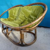 Vintage rattan bench 70s
