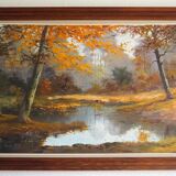 Painting signed neuville – 1950 – forest landscape