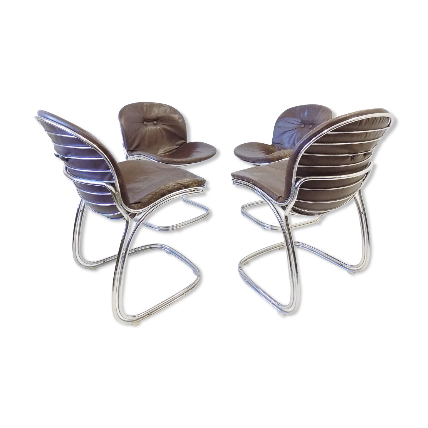 Rima Sabrina set of 4 leather dining chairs by Gastone Rinaldi