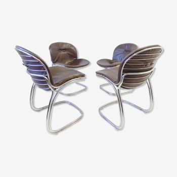 Rima Sabrina set of 4 leather dining chairs by Gastone Rinaldi
