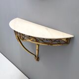 Wall-Mounted Brass Console Table with Demilune Portuguese Pink Marble Top, Italy
