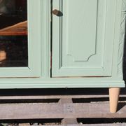 Renovated vintage sage green enfilade – wooden legs & bevelled display cabinets