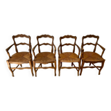 Set of 4 Louis XV style oak straw chairs/armchairs