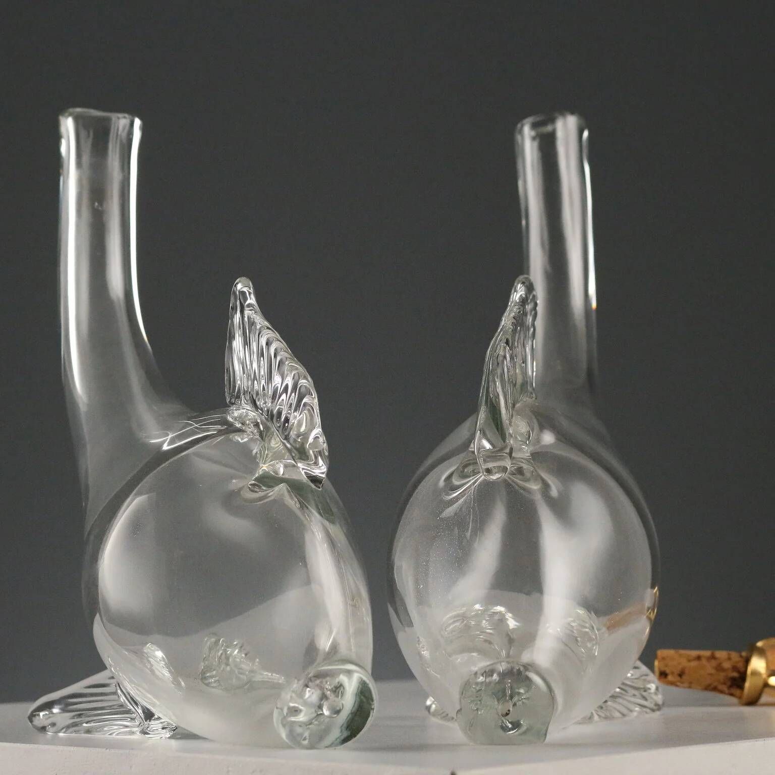 Vintage glass carafes from Murano and gold metal, Italy, 1980s.