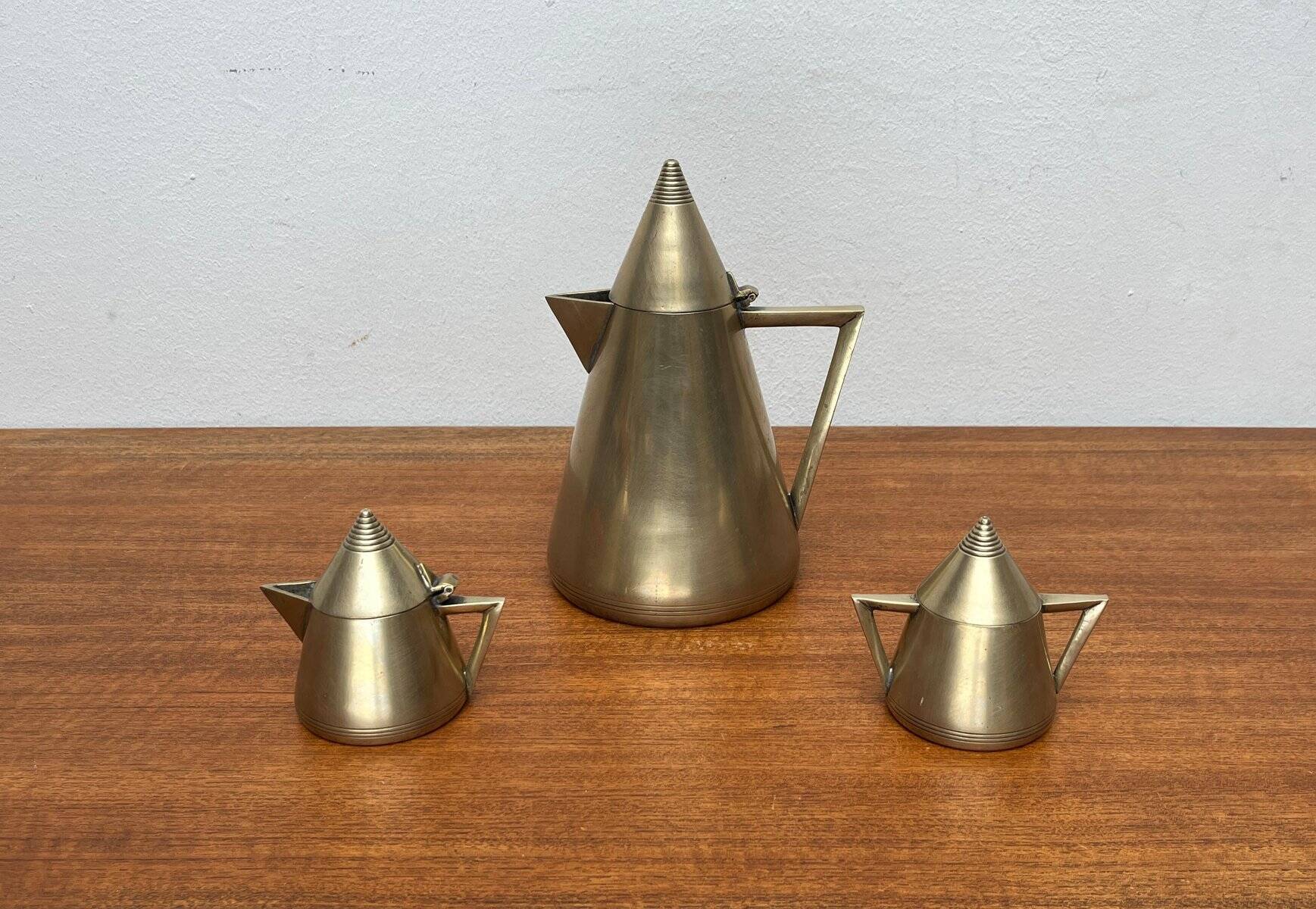 Metal Art Deco teapot, sugar bowl, milk jug, 1960s, set of 3