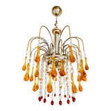 Lustre cascade Murano vintage en verre ambré et cristal, chandelier it