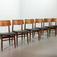 Danish Solid Teak Wooden Dining Chairs with Black Leatherette Seating 1960s