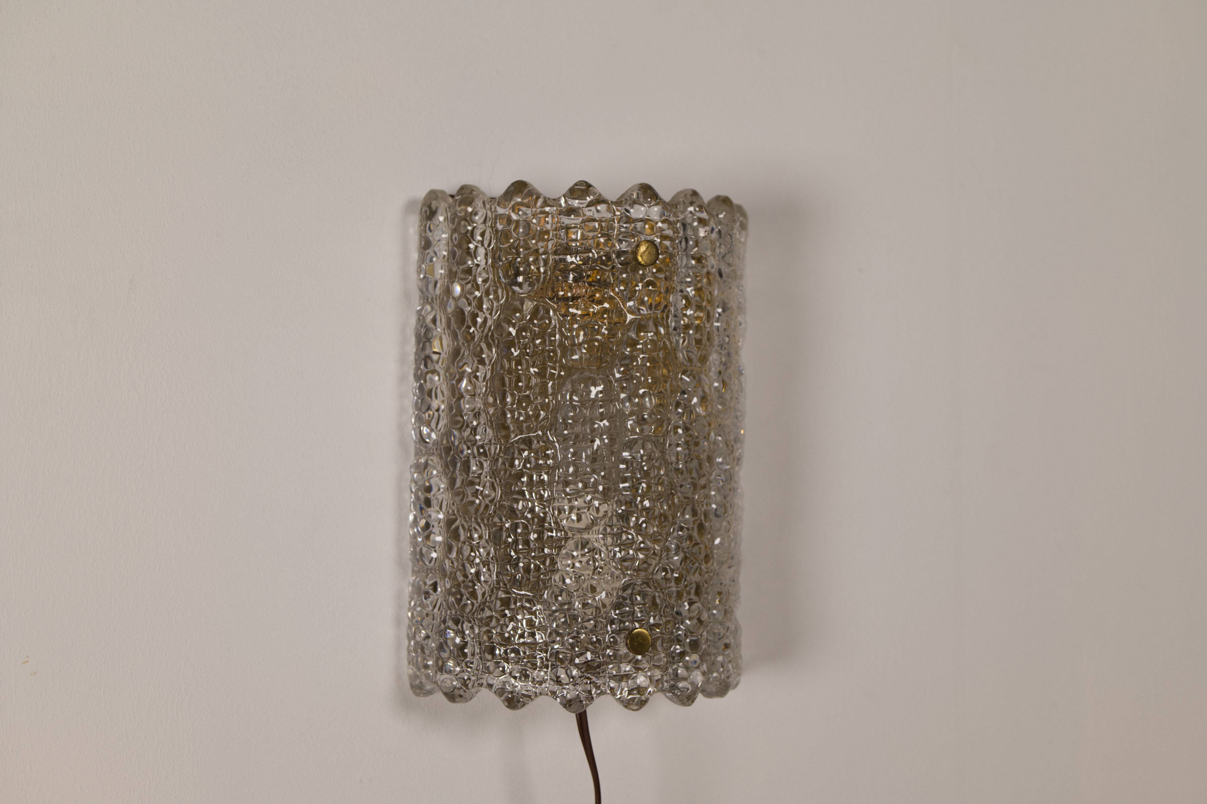 Large pressed glass and brass wall lamp, Denmark, 1960s
