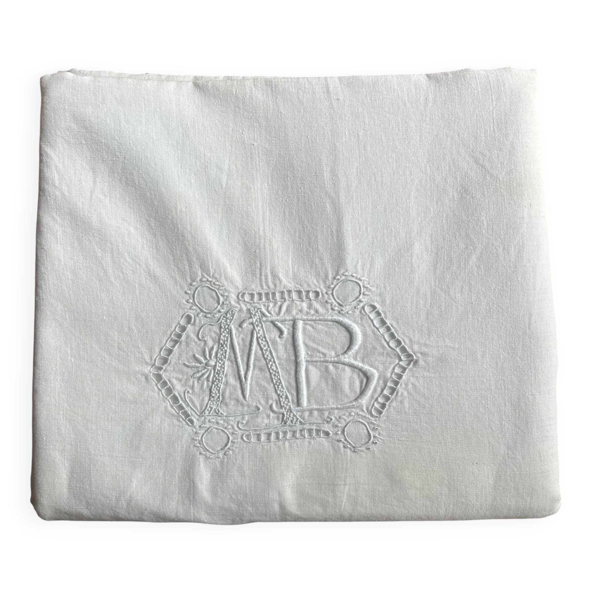 Linge ancien, drap brodé avec monogramme MB