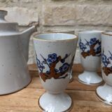 Old coffee service with 6 mazagrans and coffee pot with blue floral decoration