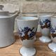Old coffee service with 6 mazagrans and coffee pot with blue floral decoration