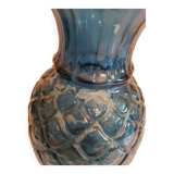 Vase ananas en verre bleu