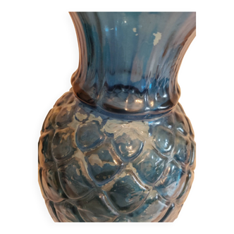 Vase ananas en verre bleu