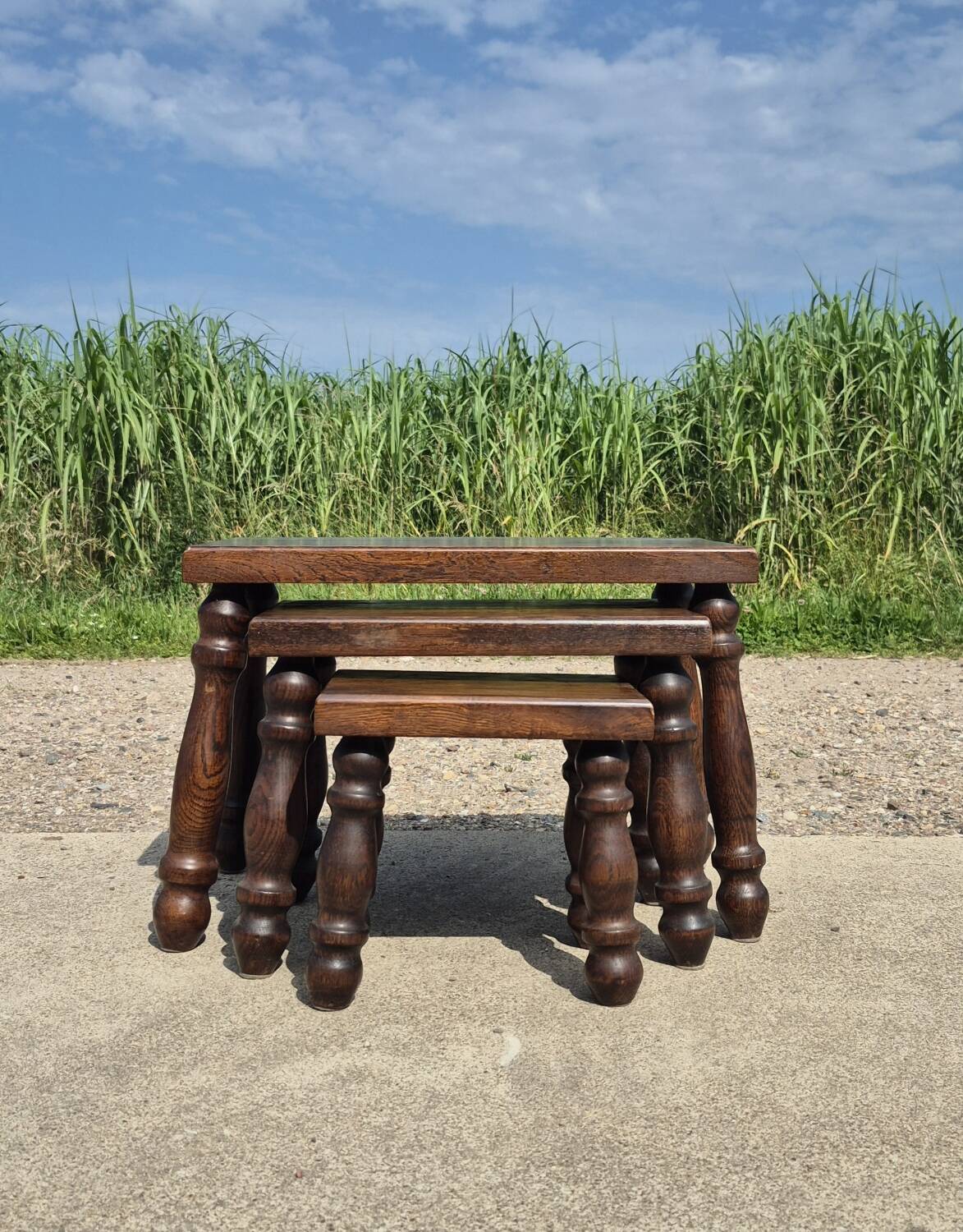 Vintage brutalist oak nesting tables (3)