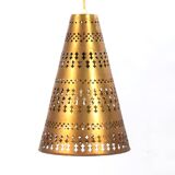 Hans Bergström brass ceiling light, conical shape Ateljé Lyktan 1950s