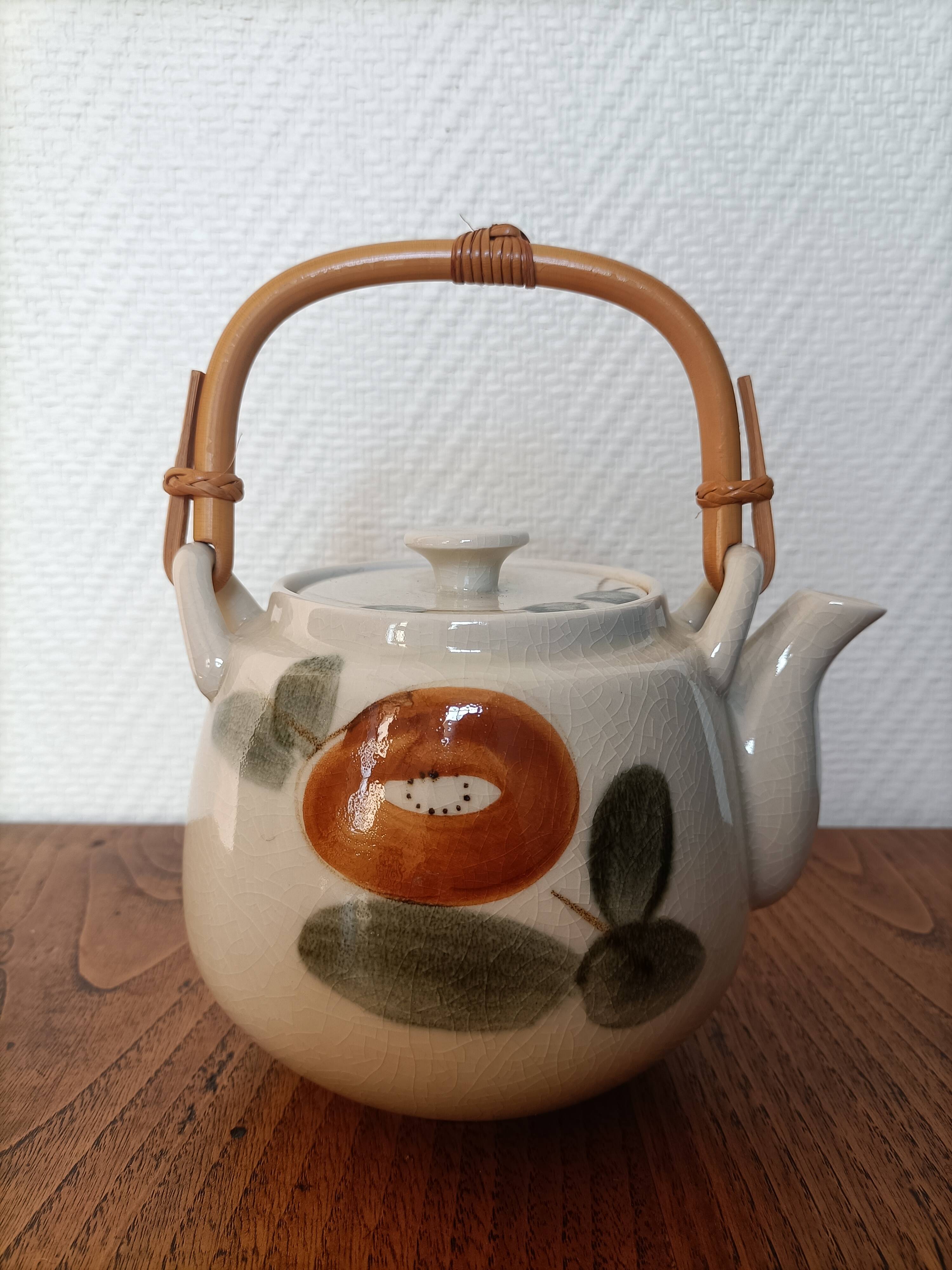 Asian style teapot with bamboo handle