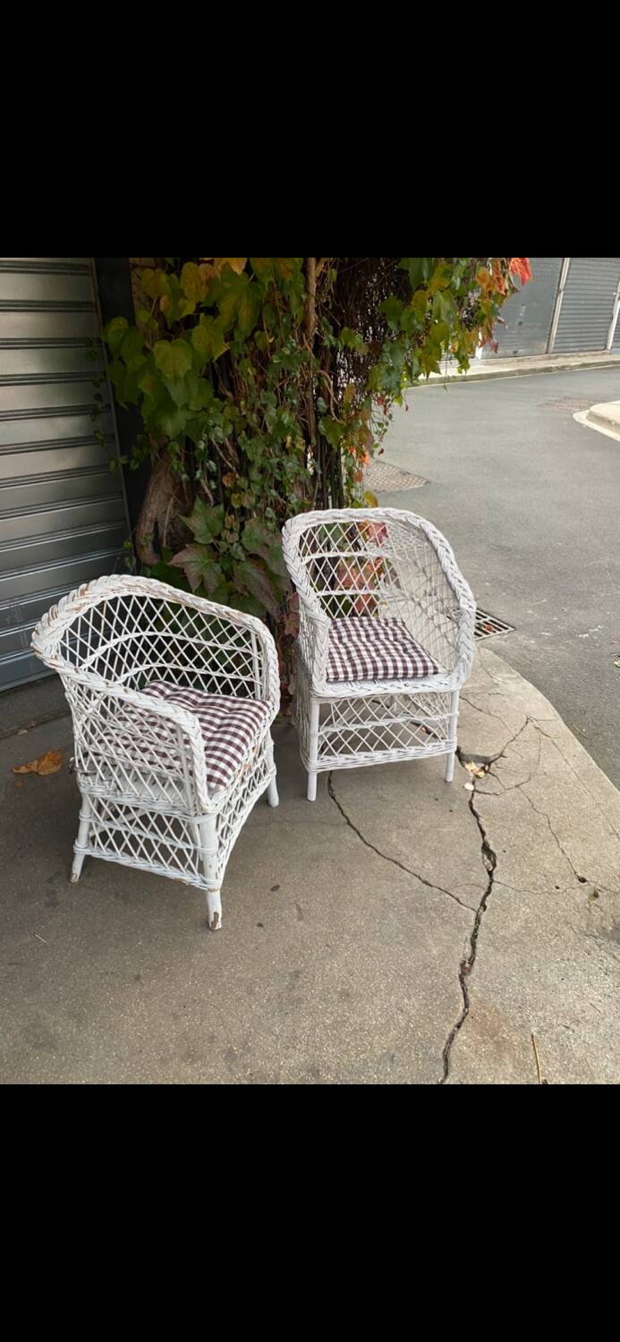 Pairs of rattan armchairs