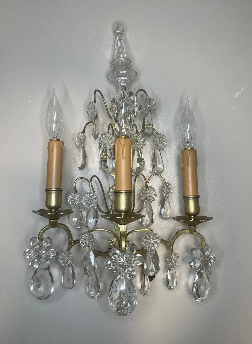 Applique XIXe siècle, bronze et pampilles en cristal