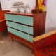 Commode Tchèque bois et formica vert d'eau