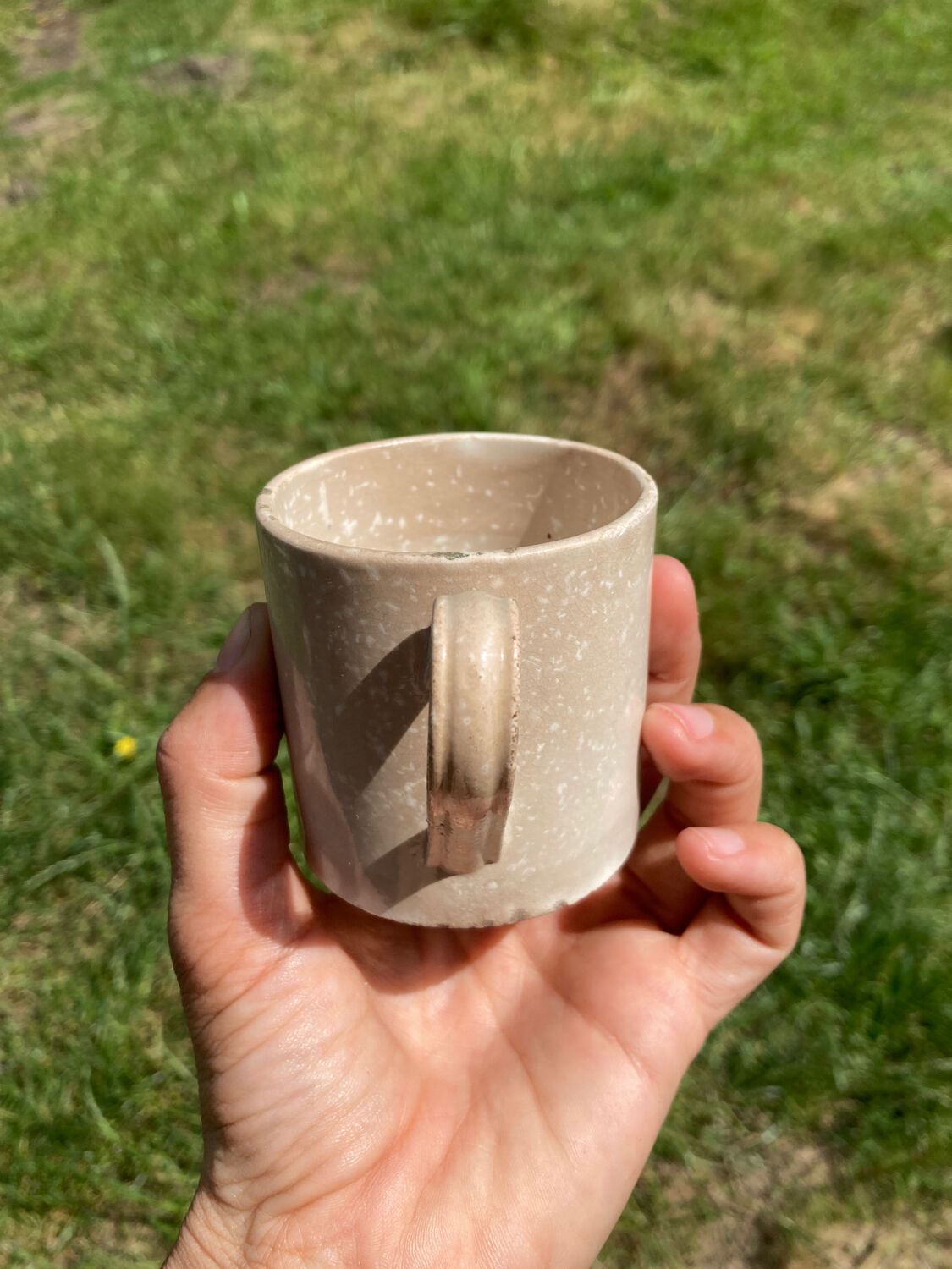 Duo of old beige Veillard Bordeaux coffee cups