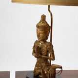 Paire de lampes  de table Bouddha en bois avec abat-jours