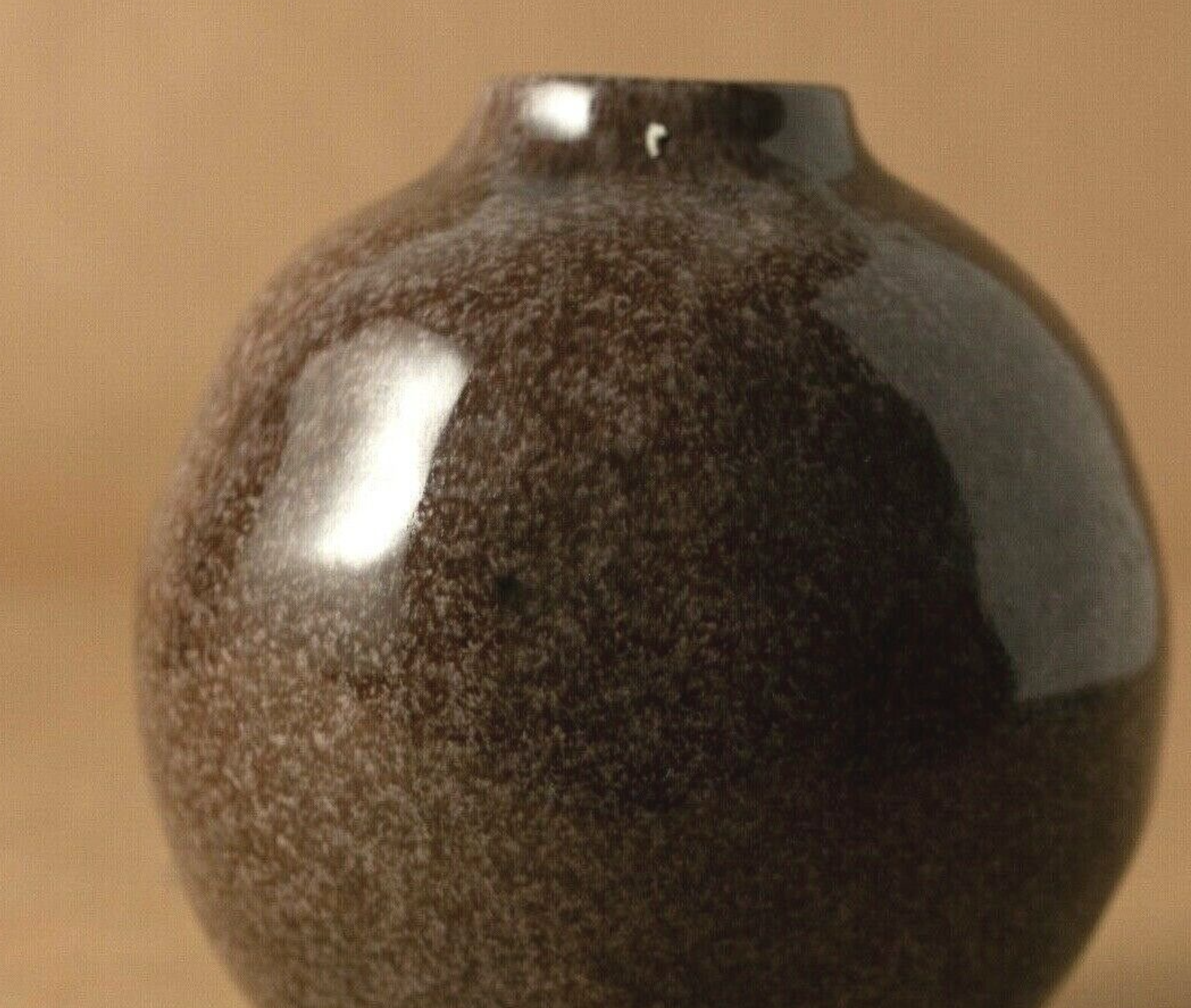 Vase soliflore grès chiné émaillé brun noix de coco vintage 1976