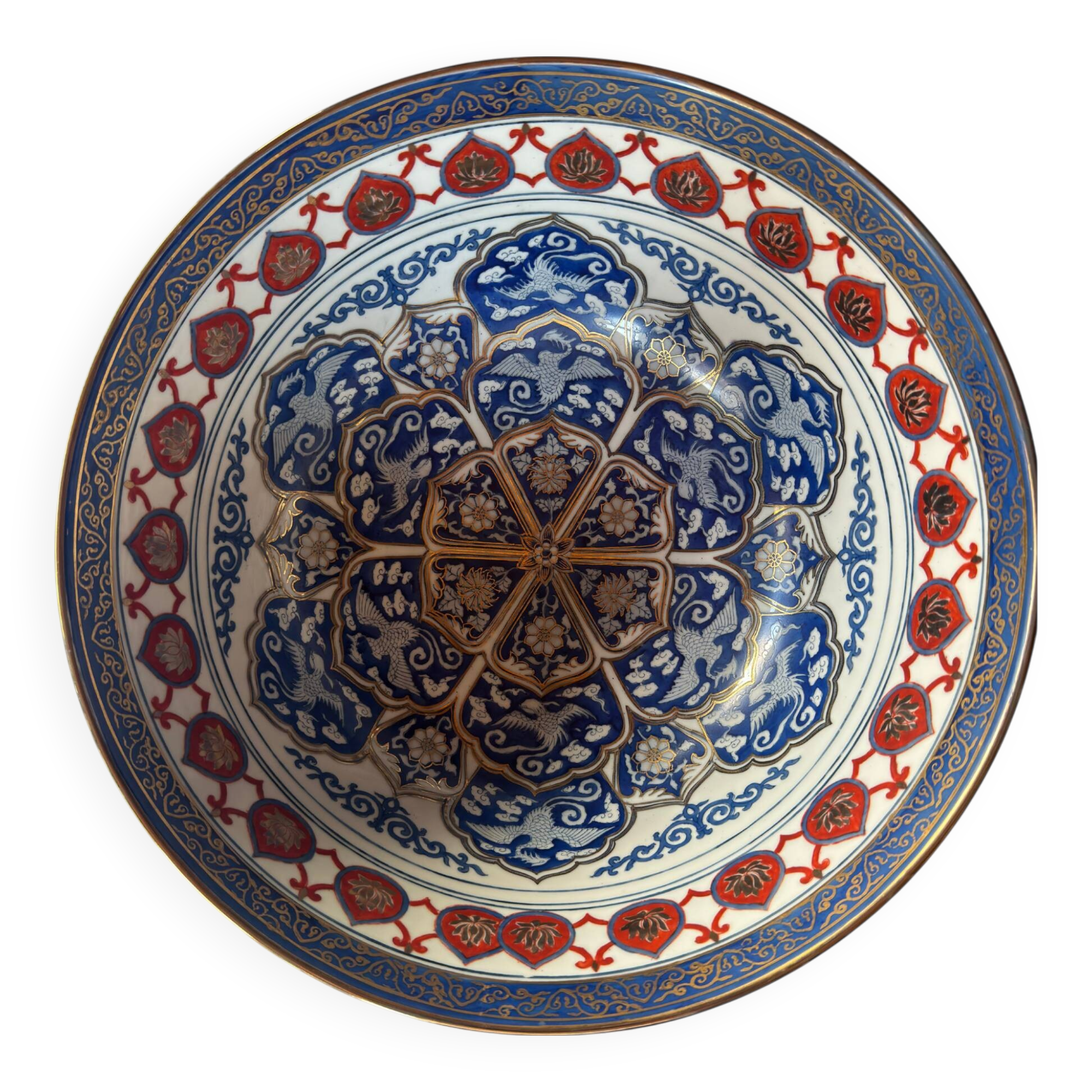 Grand bol japonais en porcelaine – style Imari – peint à la main – phénix e