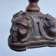 Sculpted wooden lamp with faces, antique.