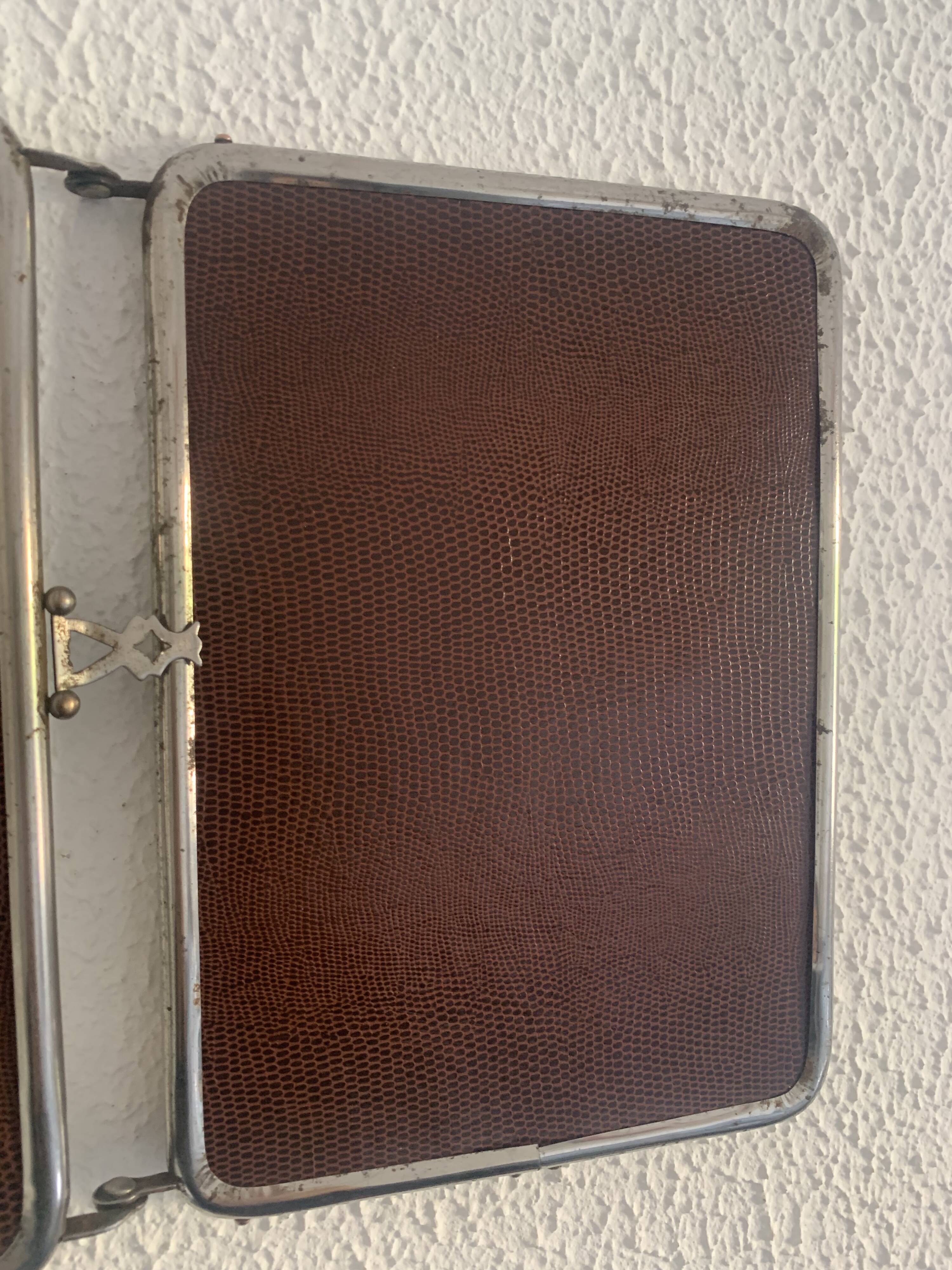 Vintage 1940s chocolate chrome barber triptych mirror - 21 x 49 cm