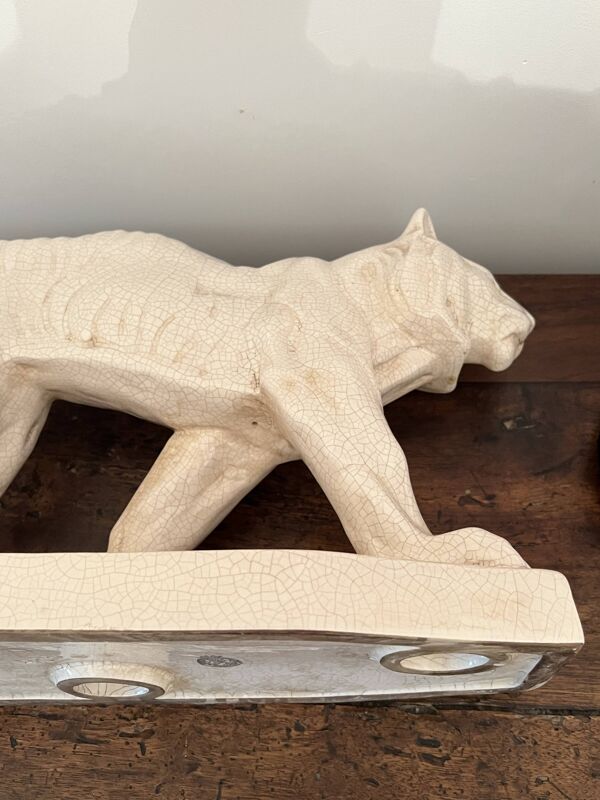 Sculpture Art Déco Tigre marchant - Émaux de La Louvière – vers 1930