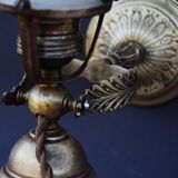 Lampe de table à cardan en laiton antique, style navire de la marine, en laiton massif - Applique murale