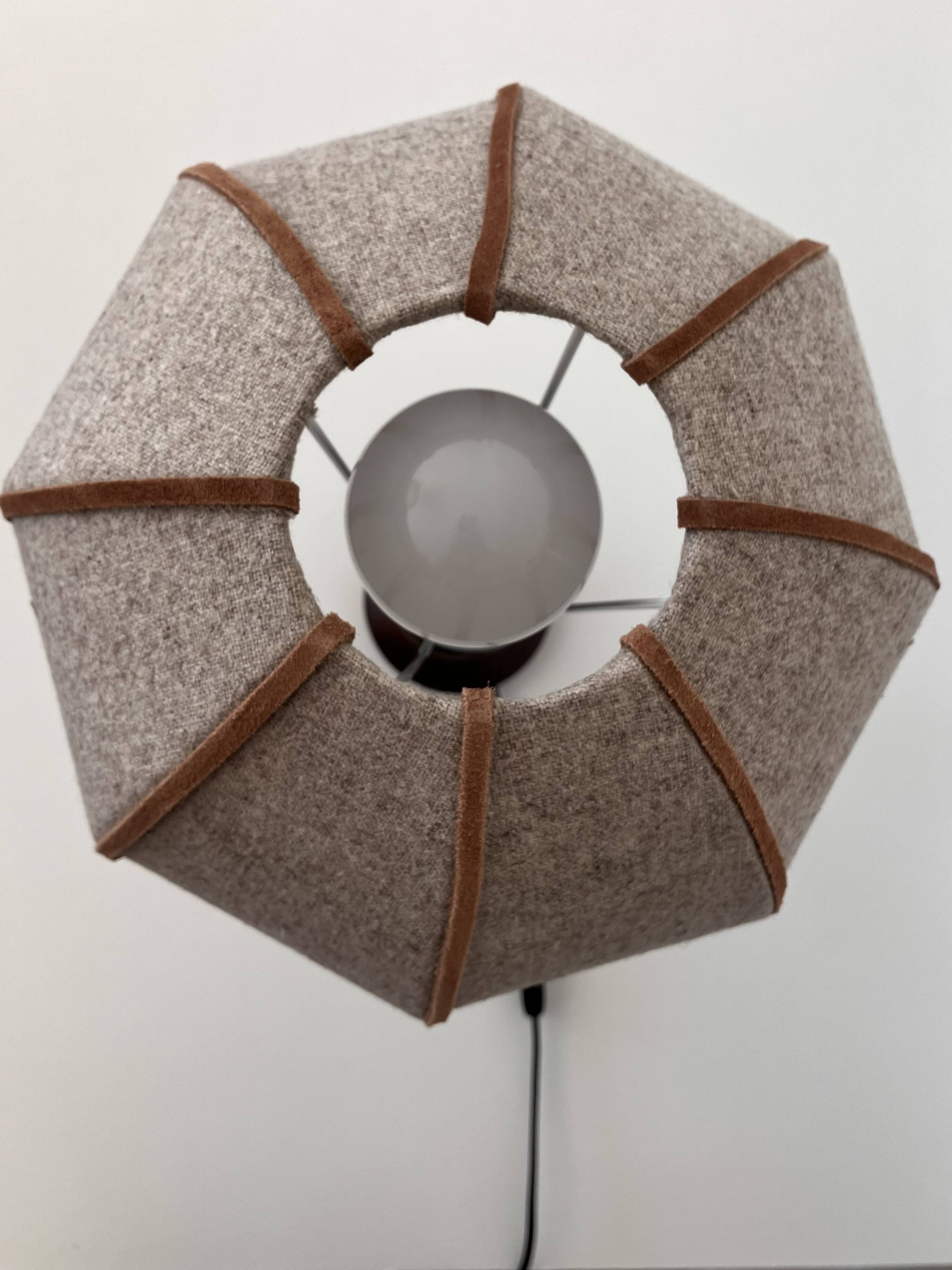 Wooden bedside lamp with a dome wool lampshade Mid Century