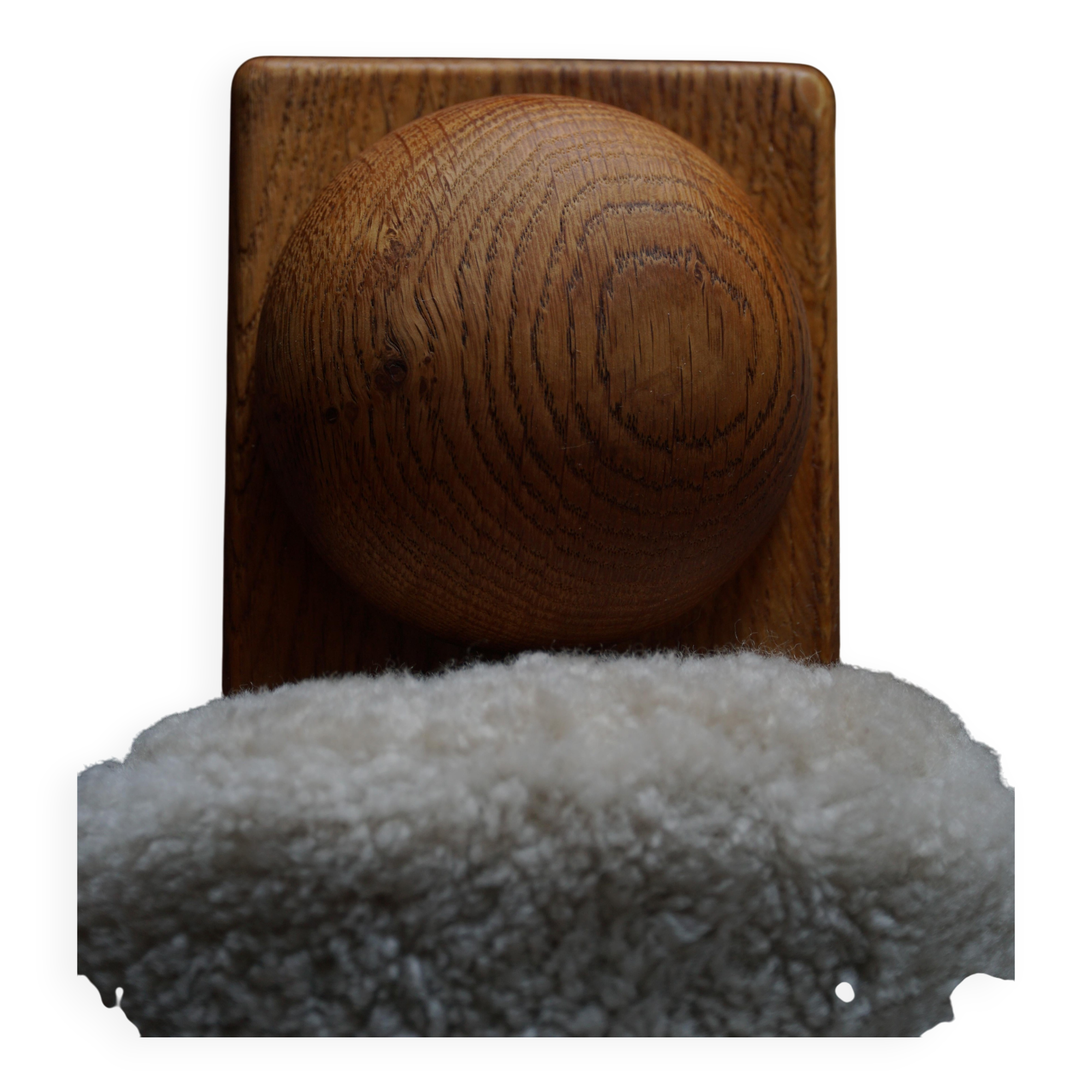 Henning Kjærnulf, lounge chairs in oak and lambswool, mid-century Danish, 1960s.