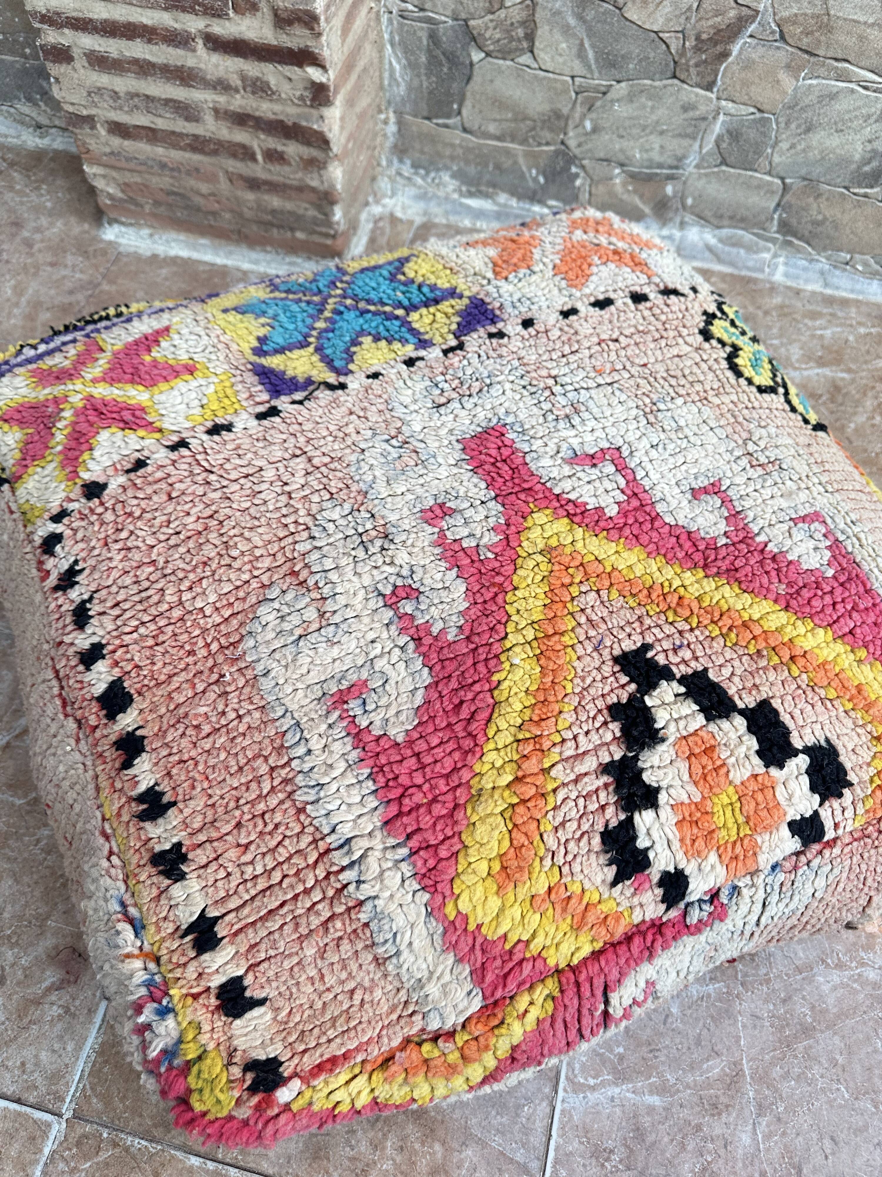 Handmade Berber Kilim pouf, floor cushion.