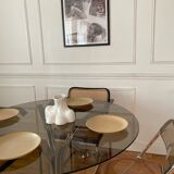 Table ronde en métal et verre fumé années 70