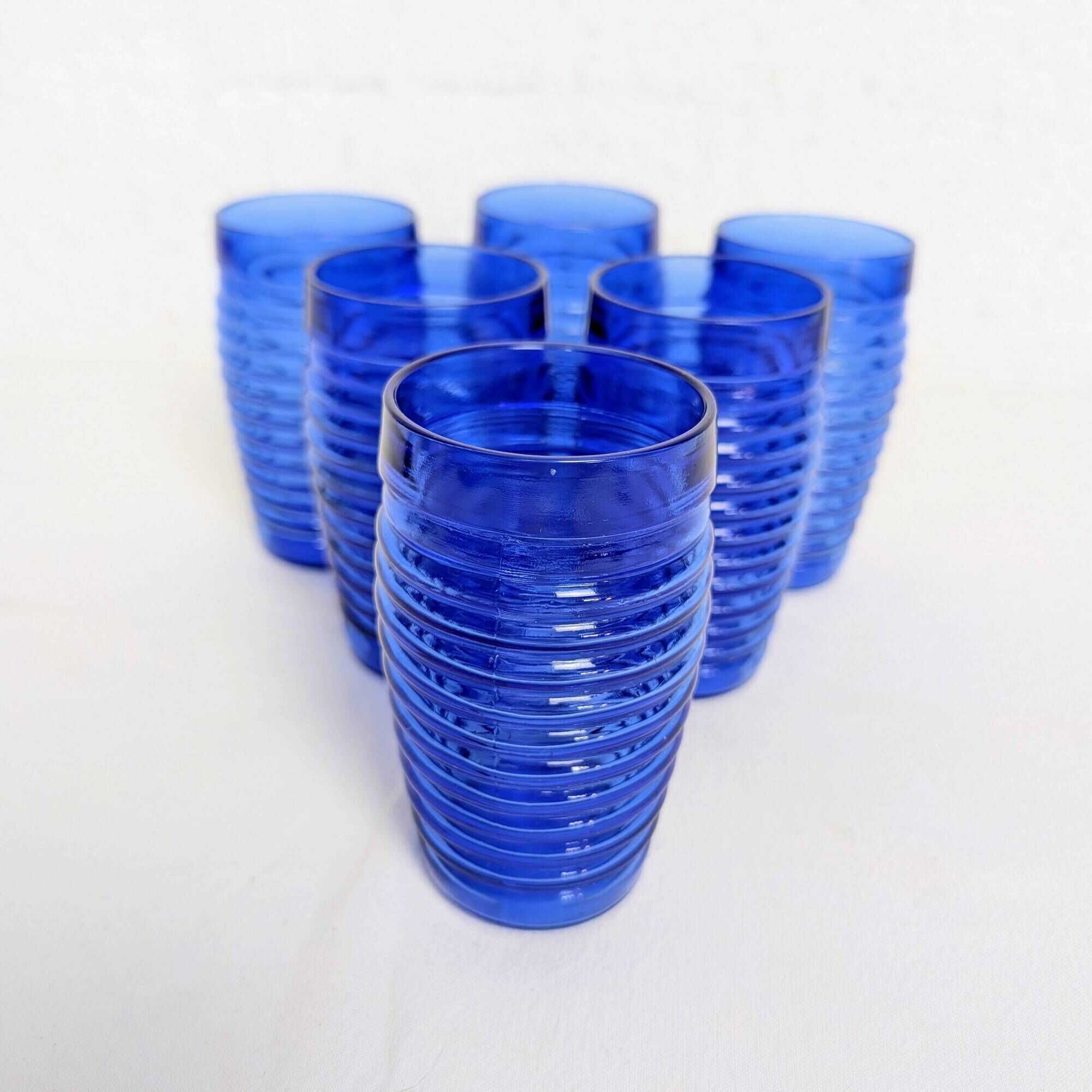 Set of 6 ribbed blue glasses Cisper