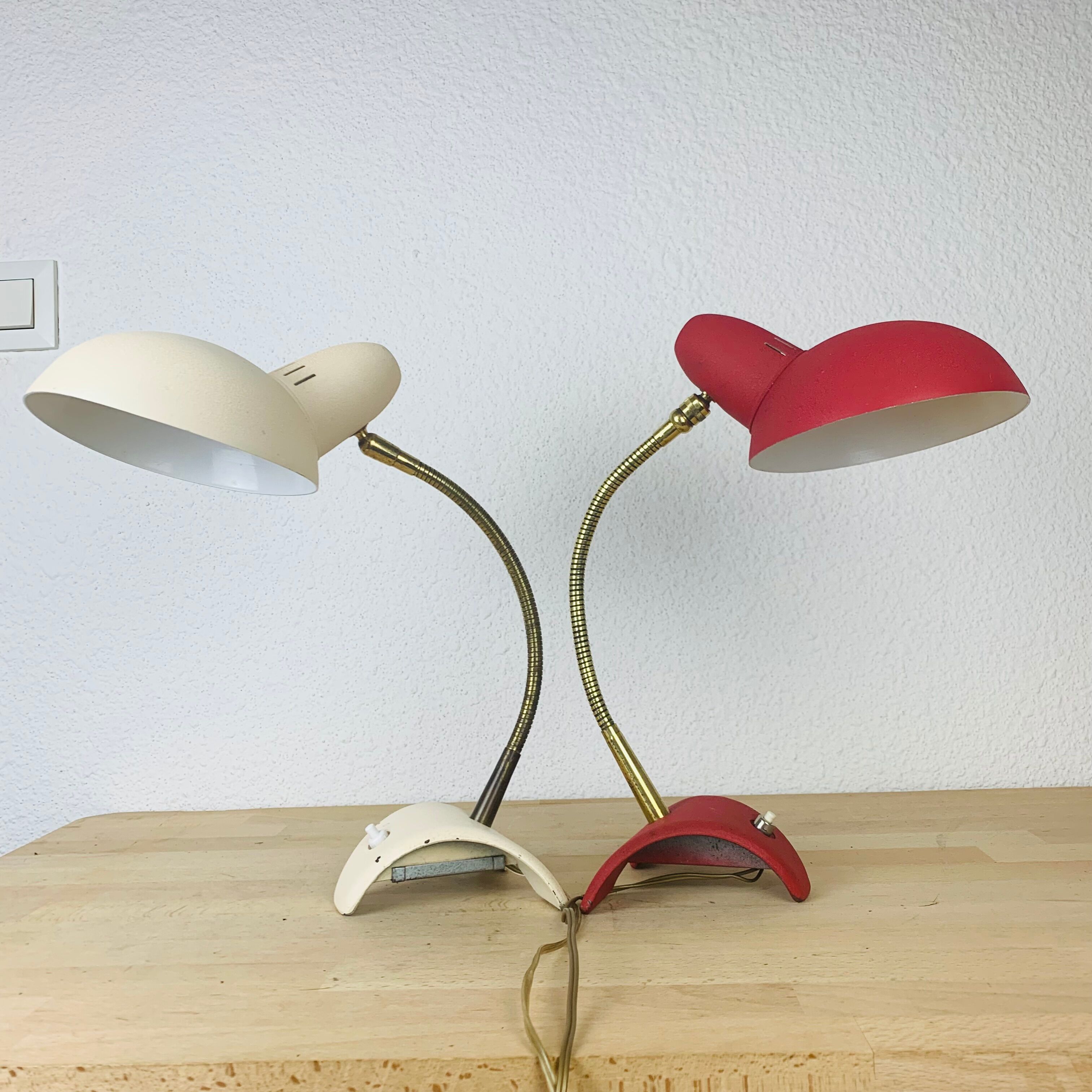 Pair of metal and brass lamps 50s Jean Boris Lacroix