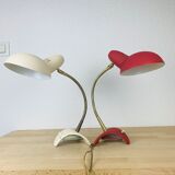 Pair of metal and brass lamps 50s Jean Boris Lacroix