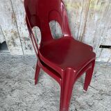 Pair of antique chairs stamp design henri massonnet red plastic 80's