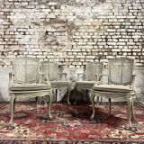 Suite of four cane armchair in gray lacquered wood stamped gouffé louis xv style