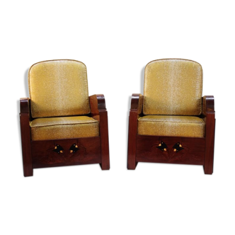 Pair of chairs art deco trim style shagreen