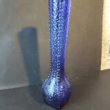Vintage cobalt blue glass vase with foliage decoration – 20 cm