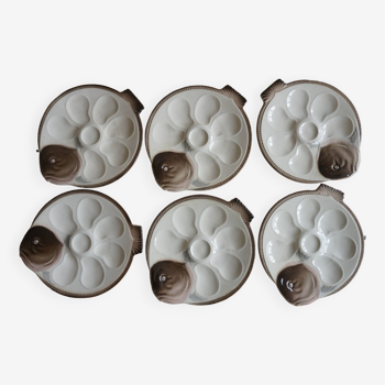 Longwy earthenware fish-shaped oyster plates