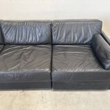 Grand canapé modulable en cuir noir, années 1970