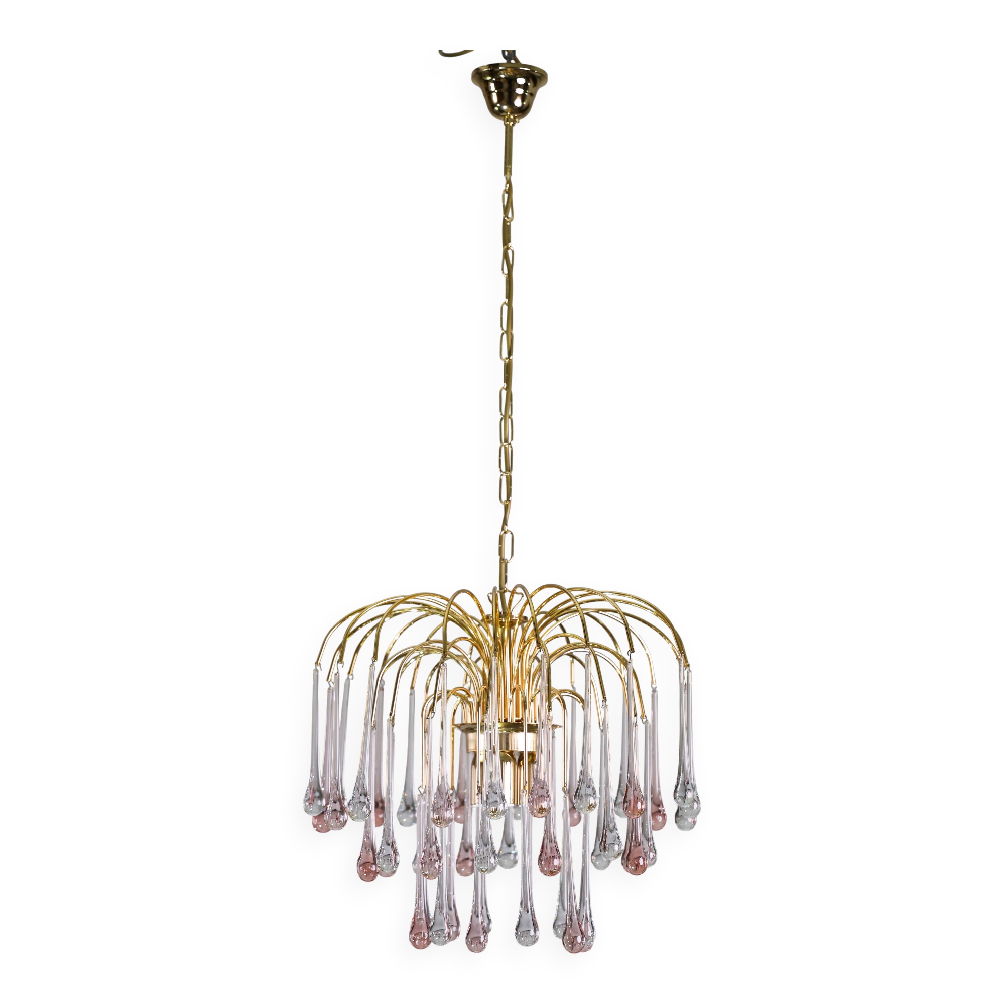 Lady Grace, Chandelier with Pink and Transparent Pendants, Murano Glass, 19